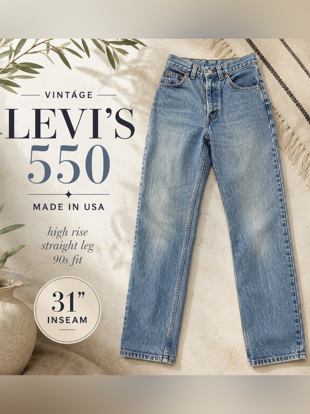 Vintage Levi’s 550 USA High Rise Straight Leg Jeans 22 x 31 Light Wash